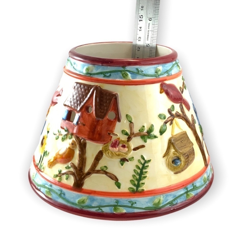 Candle Jar Shade Large Birdhouses Birds Flowers For Yankee Candles Ceramic - Picture 9 of 16